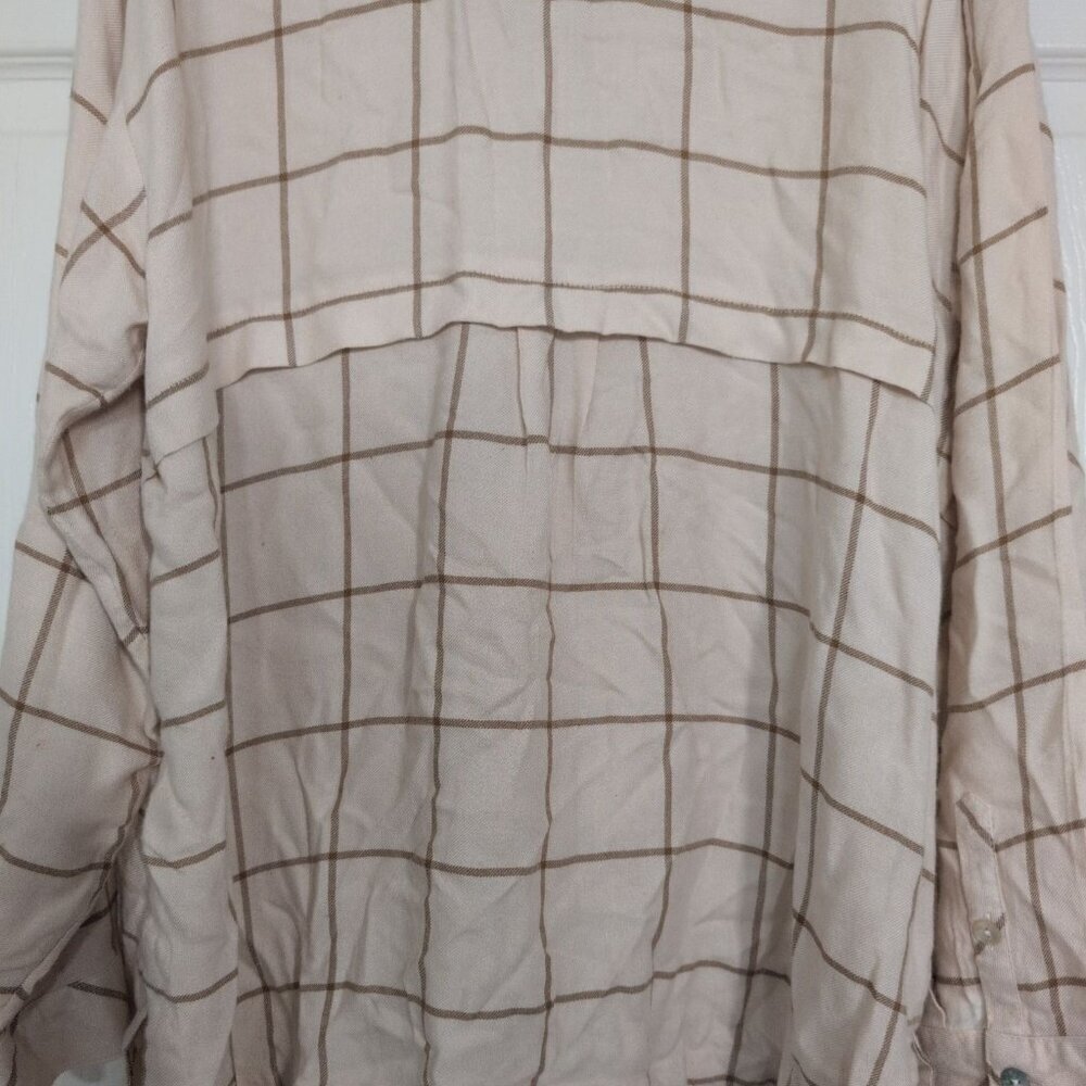 J Jill Windowpane Check Shirt Womens Petite Size Large Beige Check Button Front - Picture 8 of 9